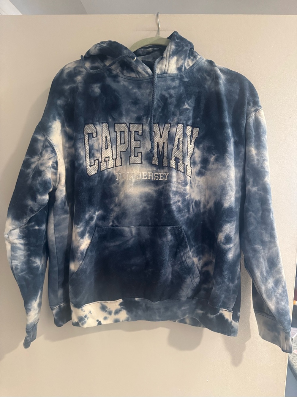 Exist Cape May NJ Navy & White Tie-Dye Hooded Sweatshirt Hoodie Medium
